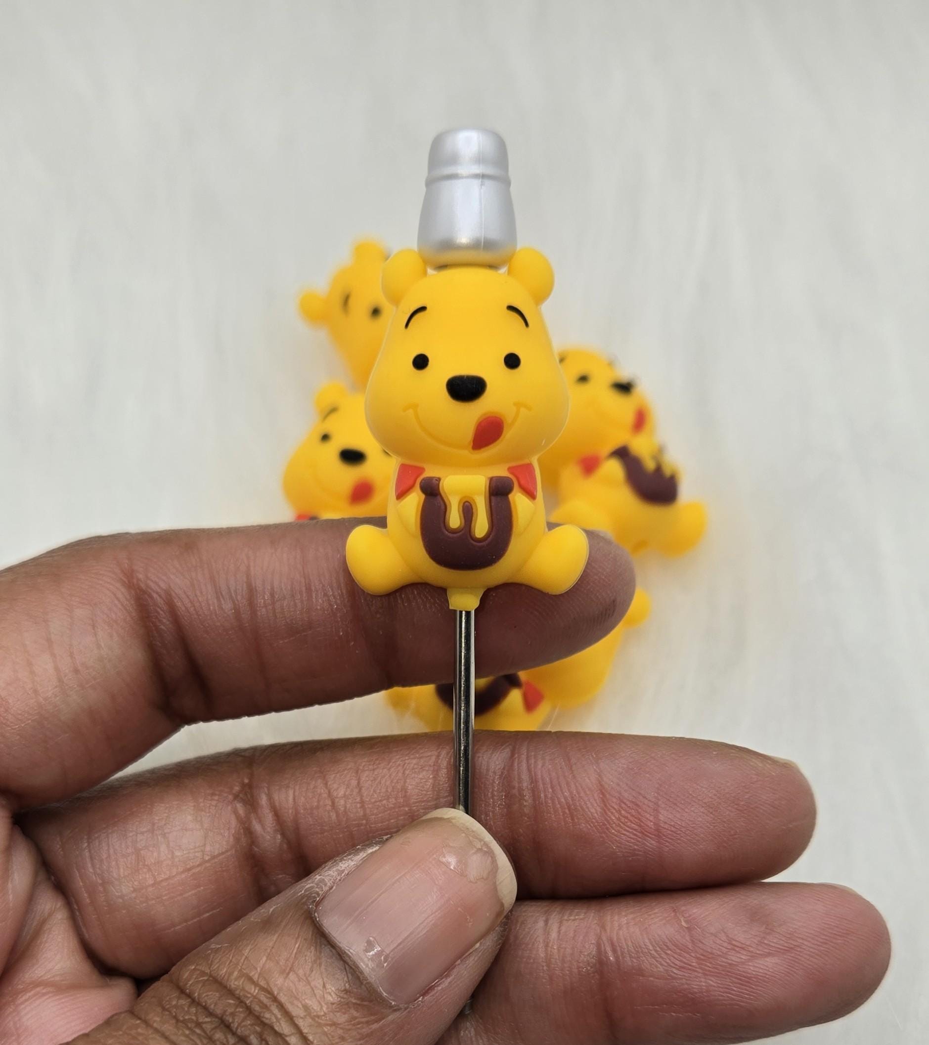 3D Focal Bead, Winnie Bear, Bear Focal Bead, Beads for Pens, Silicone Focal Bead, Character Bead, Cartoon Beads, Crafting Beads