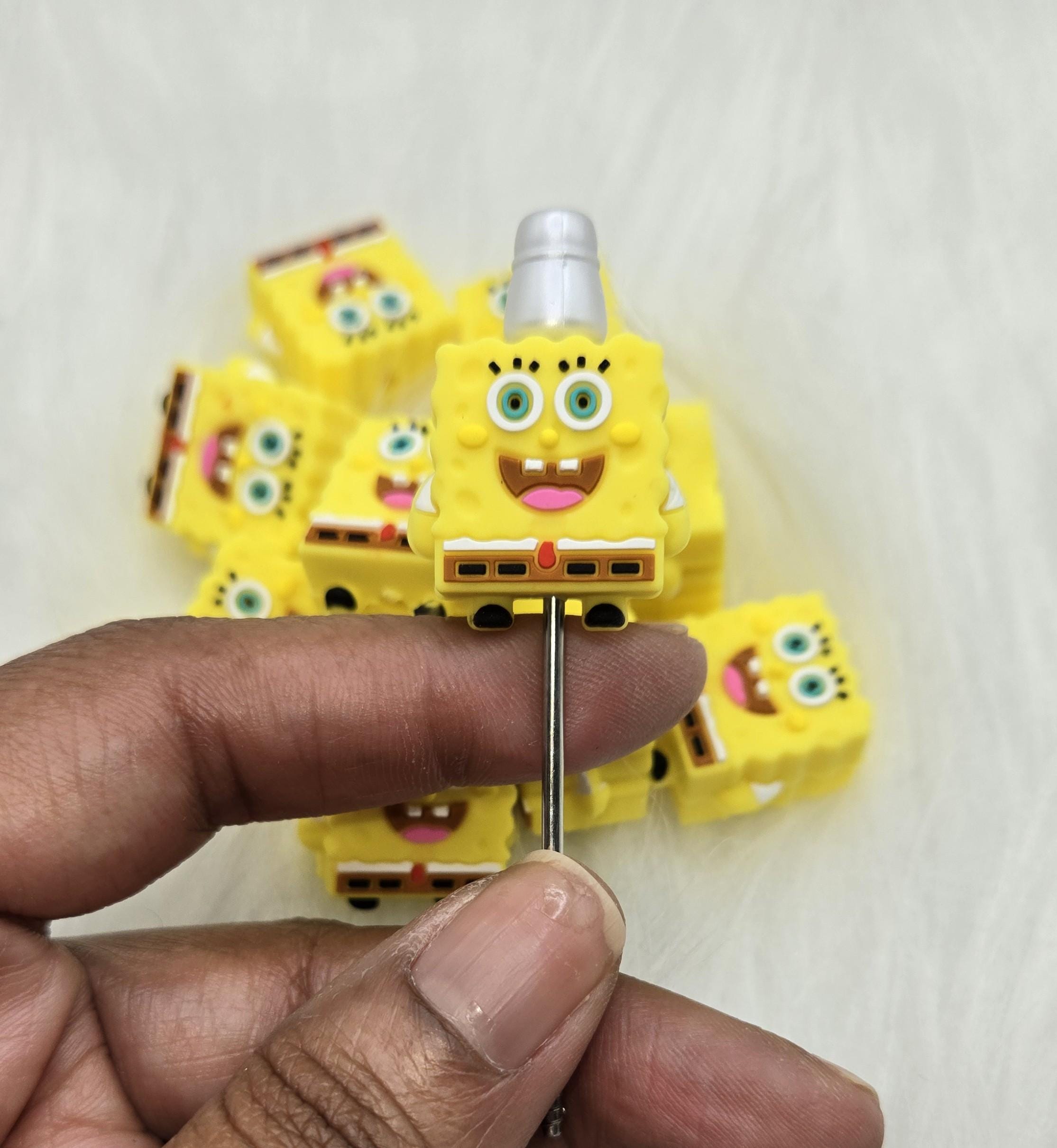 3D Focal Bead, Sponge Guy Focal Bead, Beads for Pens, Character Bead, Crafting Beads, Cartoon Beads, Yellow Bead, Silicone Focal beads