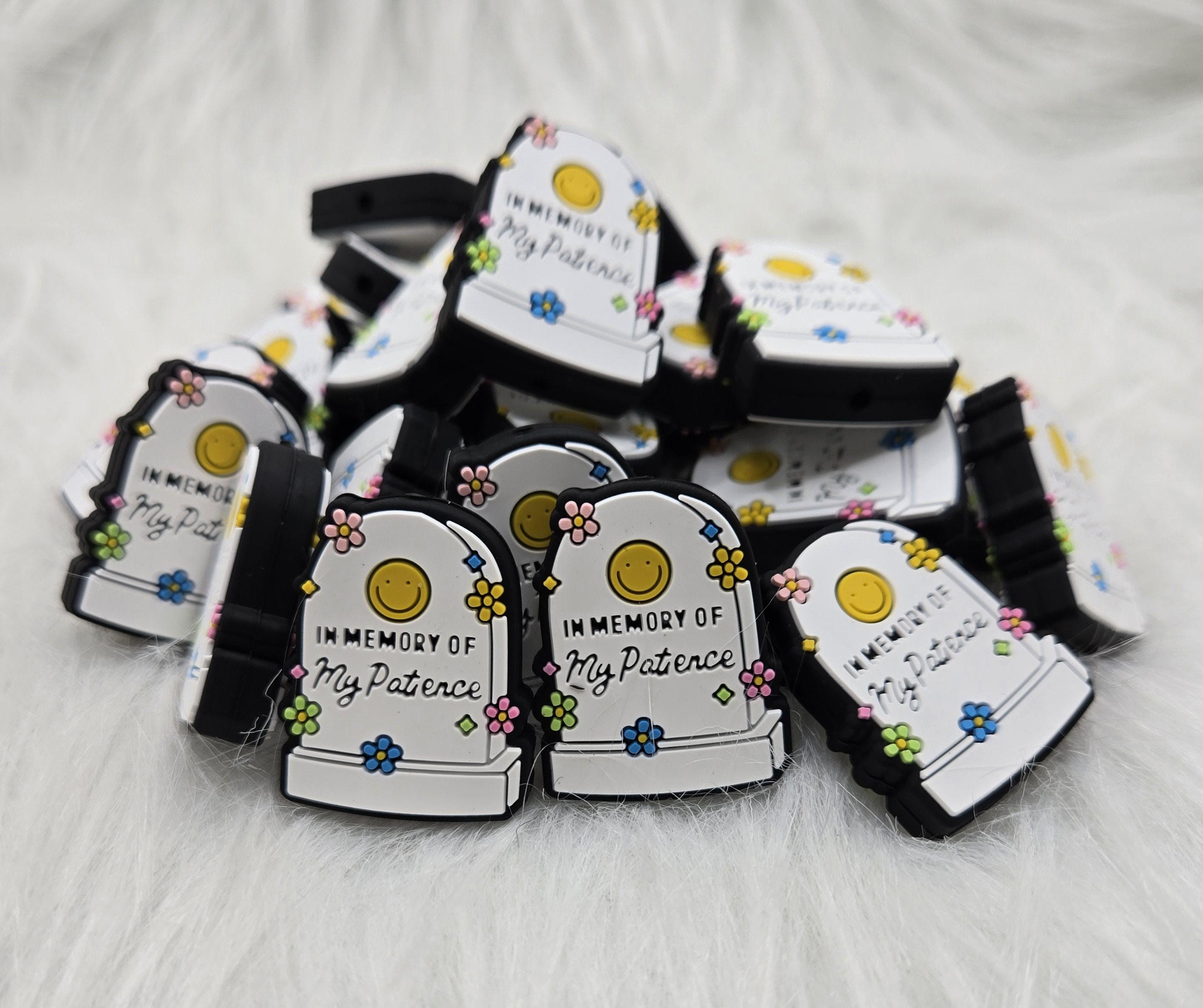 In Memory of My Patience Focal Bead, Sarcastic Focal Bead, Humorous Focal Bead, Beadable Keychain, Beadable Pen, Crafting, Silicone Bead