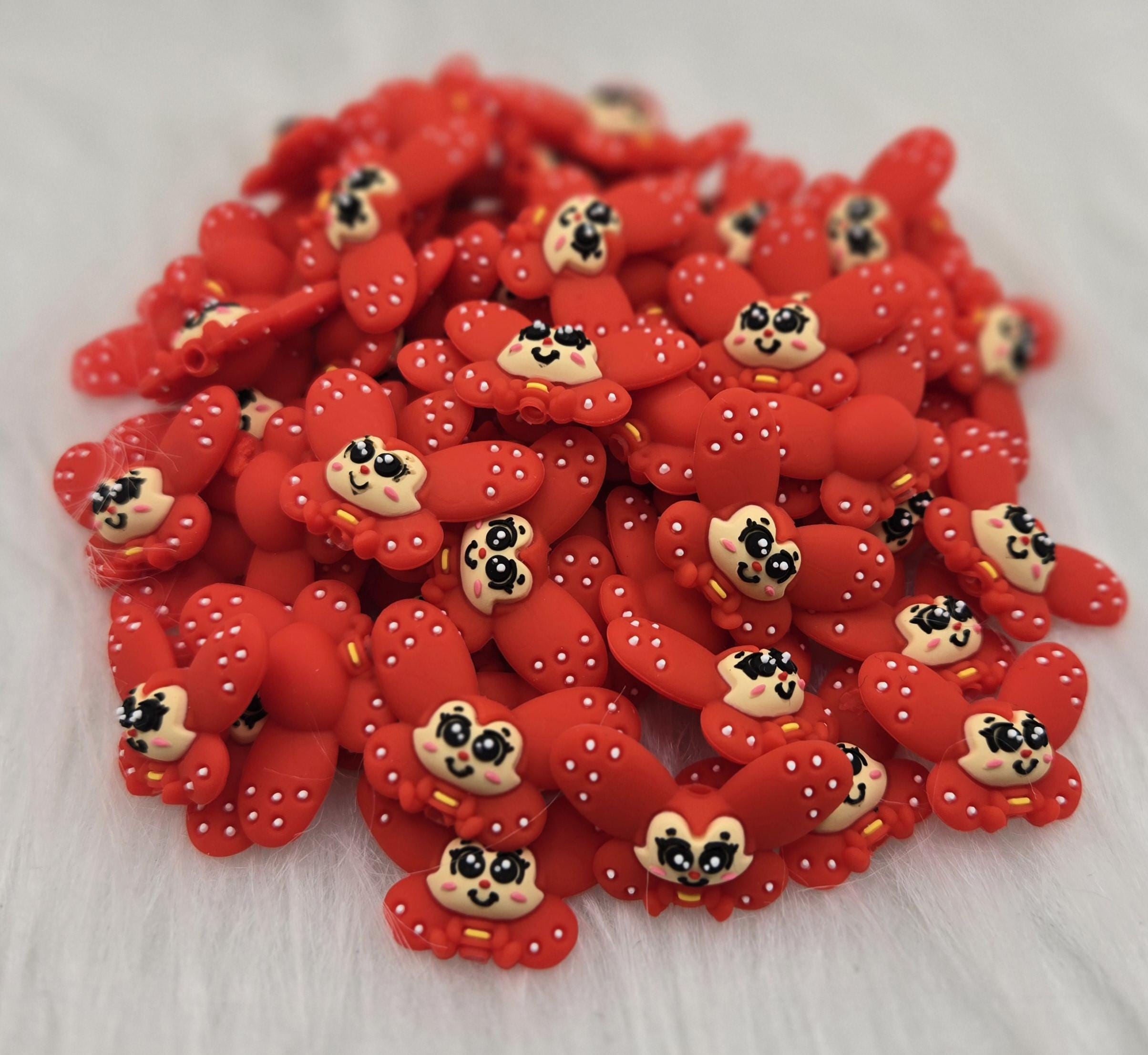 3D Focal Bead, Butterfly Focal Bead, Silicone Focal Bead, Beads for Pens, Crafting Beads, Valentines Day Beads, Red Butterfly