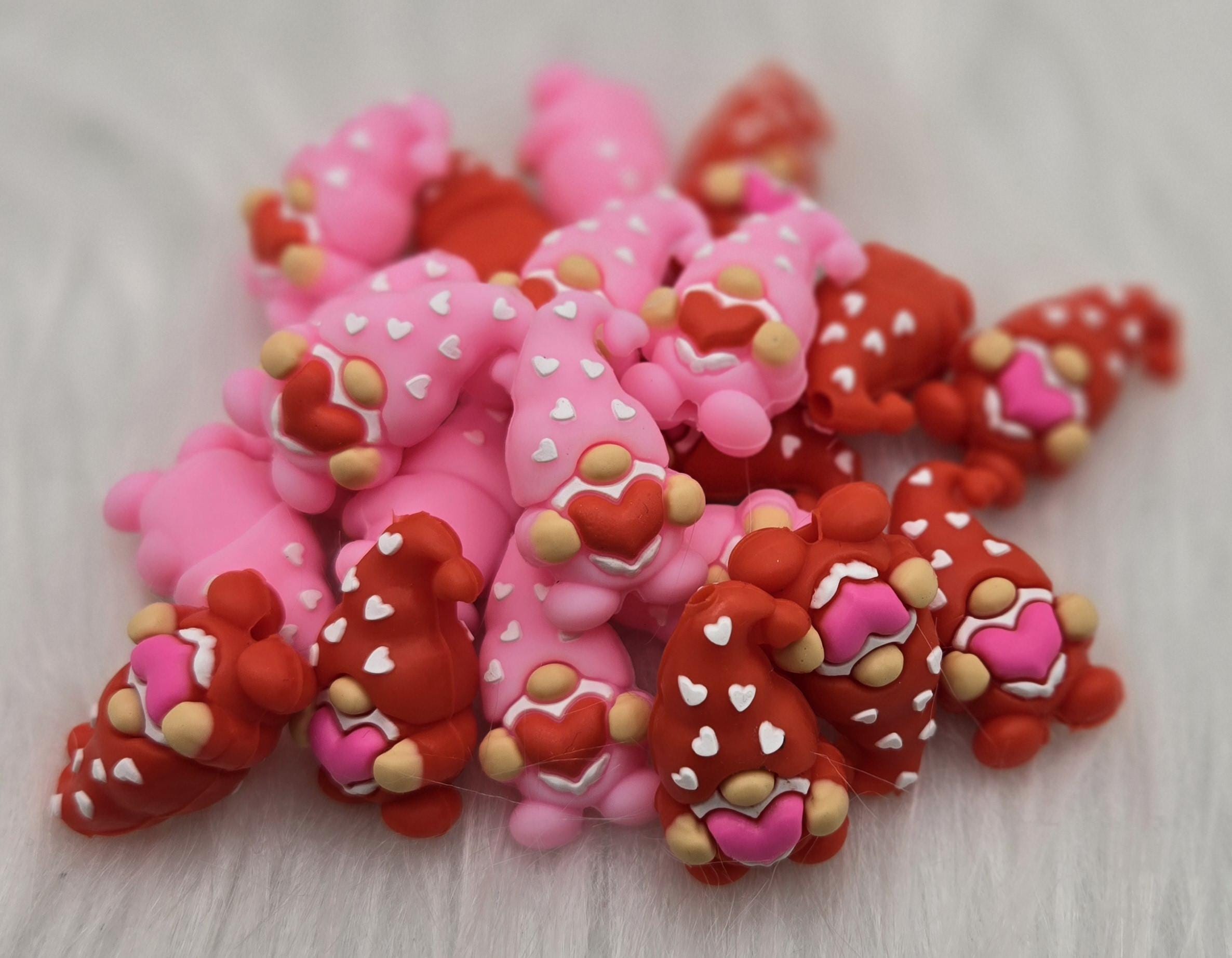 3D Focal Bead, Gnome Focal Bead, Valentine's Day Bead, Beads for Pens, Holiday Bead, Silicone Focal Beads, Valentine's Gnome, Gnome Beads