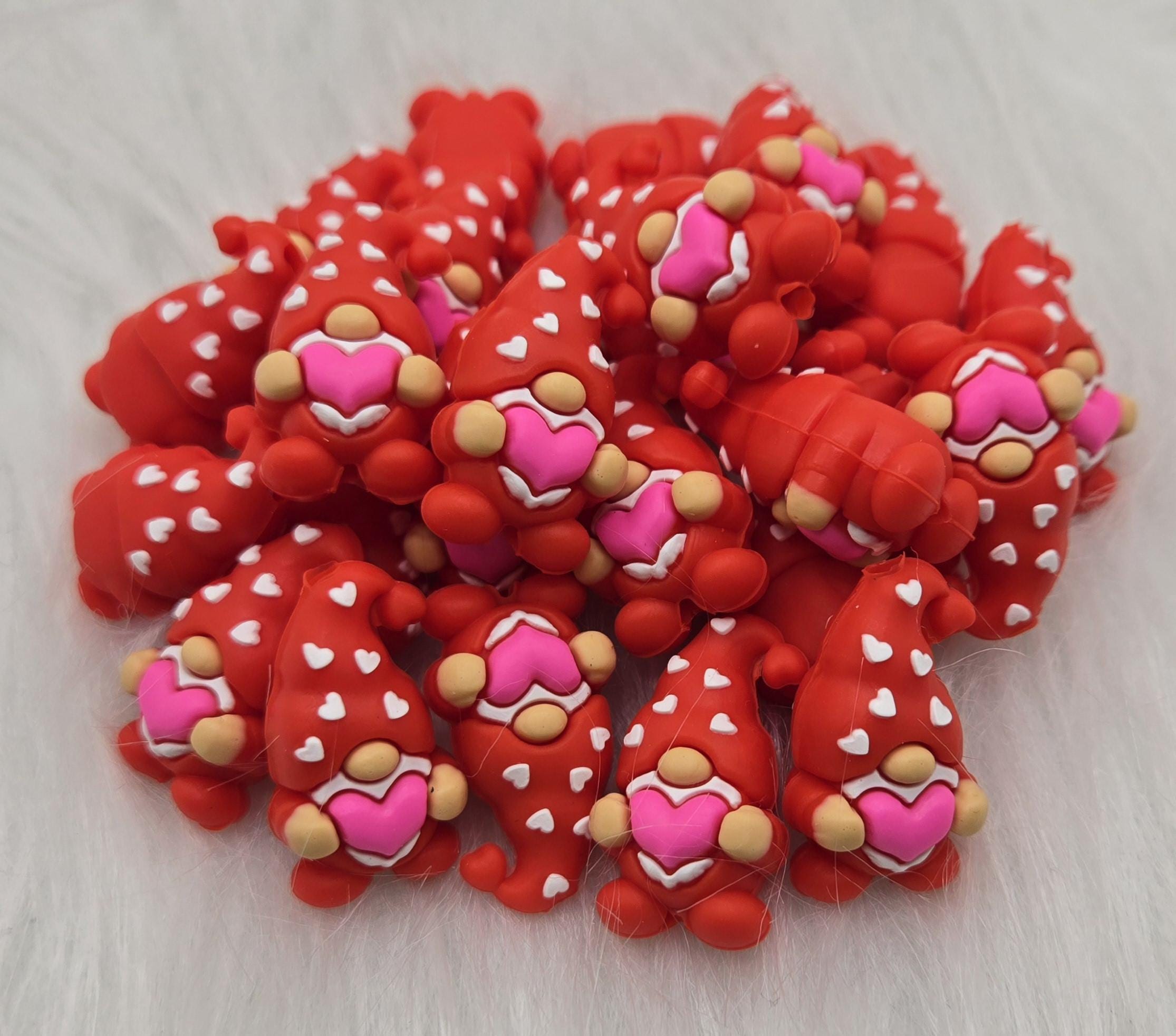 3D Focal Bead, Gnome Focal Bead, Valentine's Day Bead, Beads for Pens, Holiday Bead, Silicone Focal Beads, Valentine's Gnome, Gnome Beads