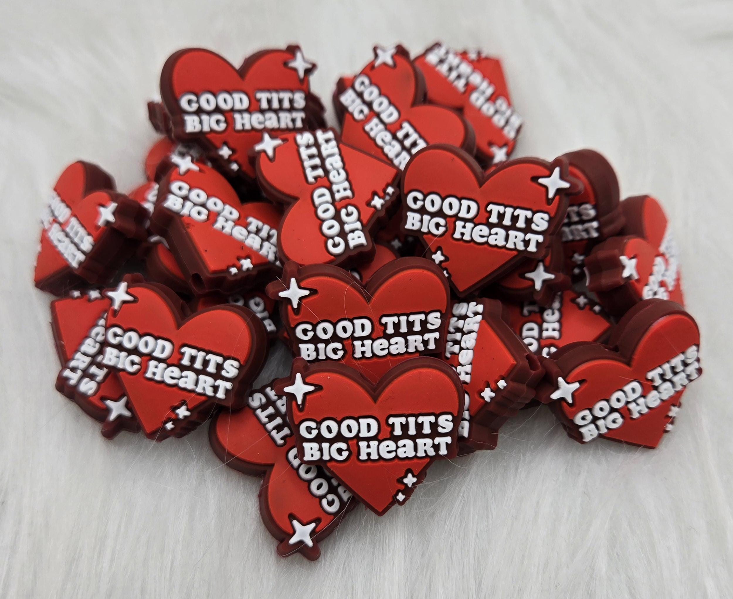 Good T*ts Big Heart Focal Bead, Valentine's Day Focal Bead, Silicone Beads, Heart Shaped Beads, Red Beads, Valentines Day