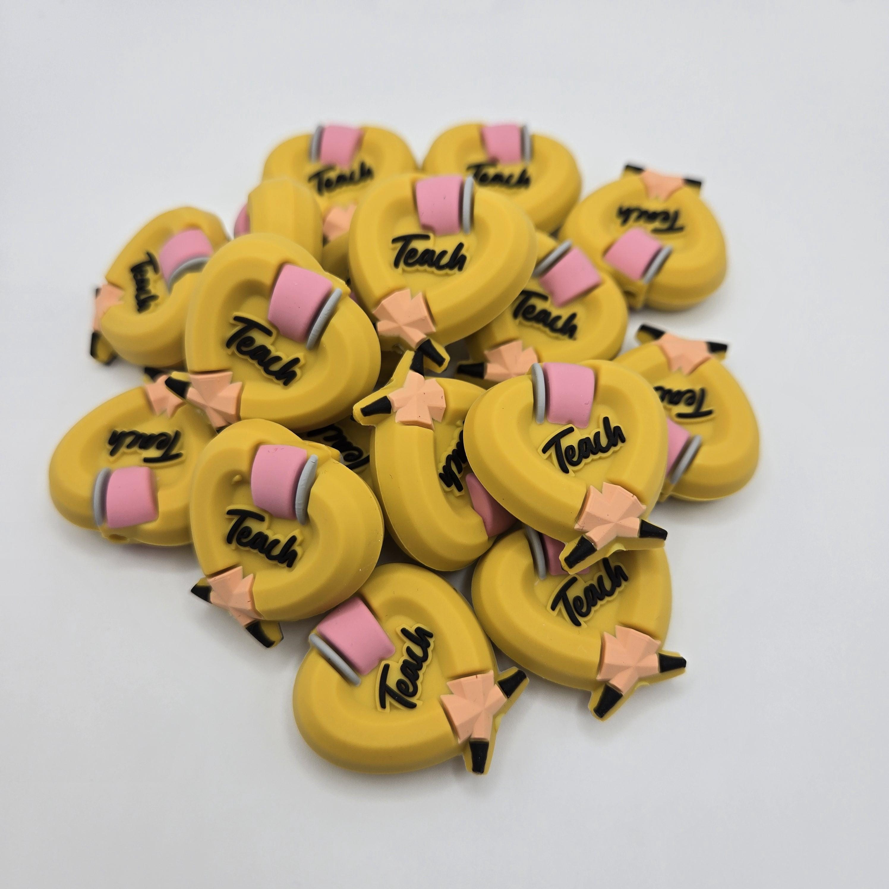 3D Focal Bead, Teach Focal Bead Pencil Heart, Teach Bead, Silicone Bead, Beads for Pens, Crafting Supplies, Pencil Beads, Teacher Gift