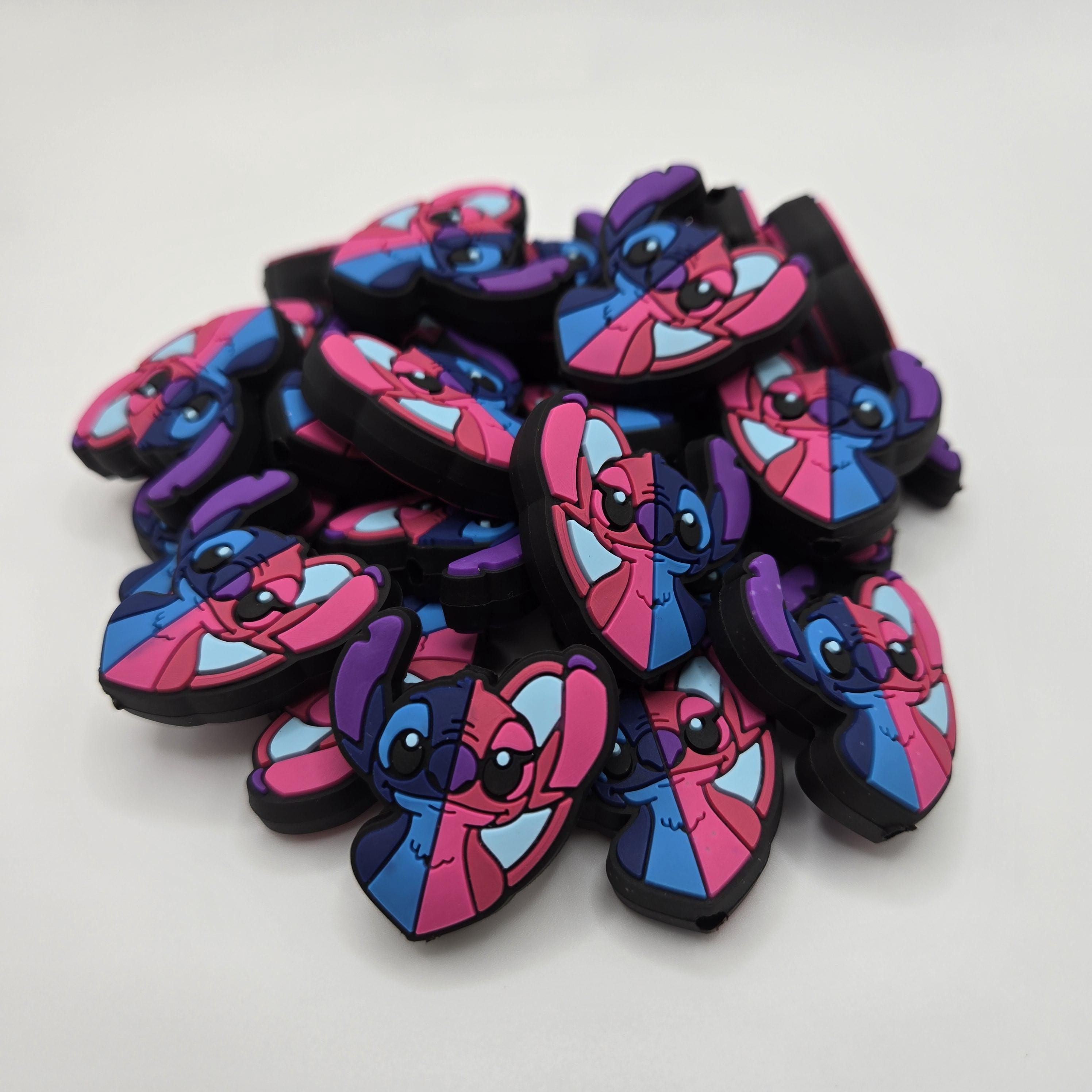 Blue and Pink Alien Focal Bead, Heart Focal Bead, Silicone Focal Bead, Beads for Pens, Character Focal Bead, Silicone Focal Beads