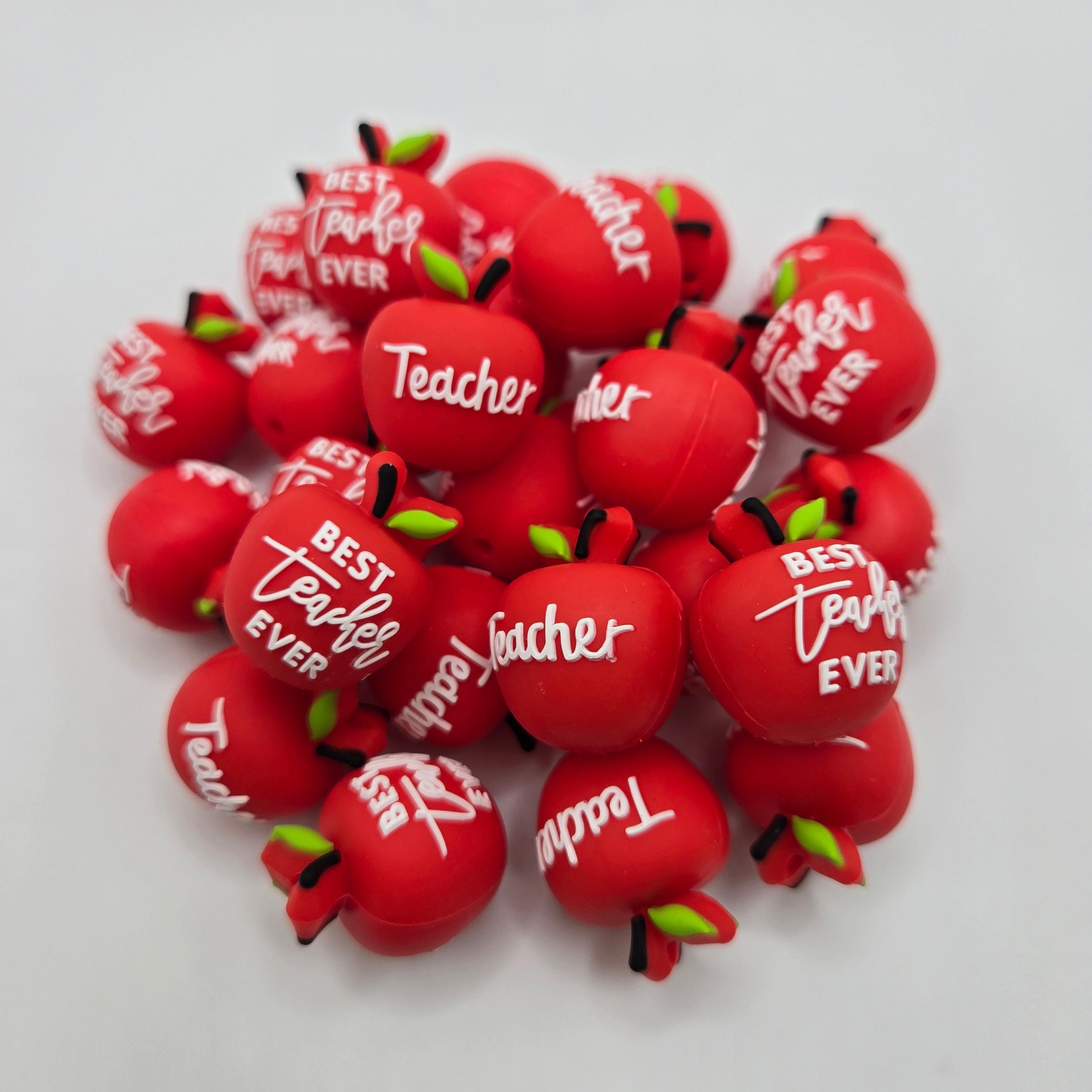 3D Focal Bead, Teacher Focal Beads, Silicone Beads, Beads for Pens, Silicone Focal Beads, Craft Supplies, Teacher Gift, Apple Bead